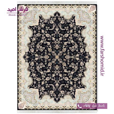 فرش ماشینی 700 شانه ۸ رنگ اصل سیلویا مشکی قالی کشمیر