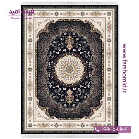 فرش ماشینی 700 شانه ۸ رنگ اصل ویونا مشکی قالی کشمیر