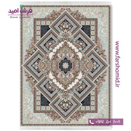 فرش ماشینی 700 شانه 10 رنگ اصل آرزو خشتی طوسی قالی کشمیر