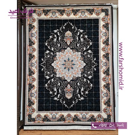 فرش ماشینی 700 شانه 10 رنگ اصل هیوا مشکی قالی کشمیر