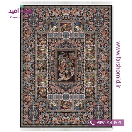 فرش ماشینی 700 شانه 10 رنگ اصل باغستان خشتی مشکی قالی کشمیر
