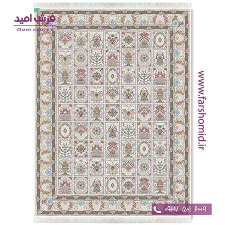 فرش ماشینی 700 شانه 10 رنگ اصل بهشت خشتی کرم قالی کشمیر