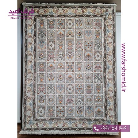 فرش ماشینی 700 شانه 10 رنگ اصل بهشت خشتی طوسی قالی کشمیر