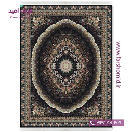 فرش ماشینی 700 شانه 10 رنگ اصل کاملیا مشکی قالی کشمیر