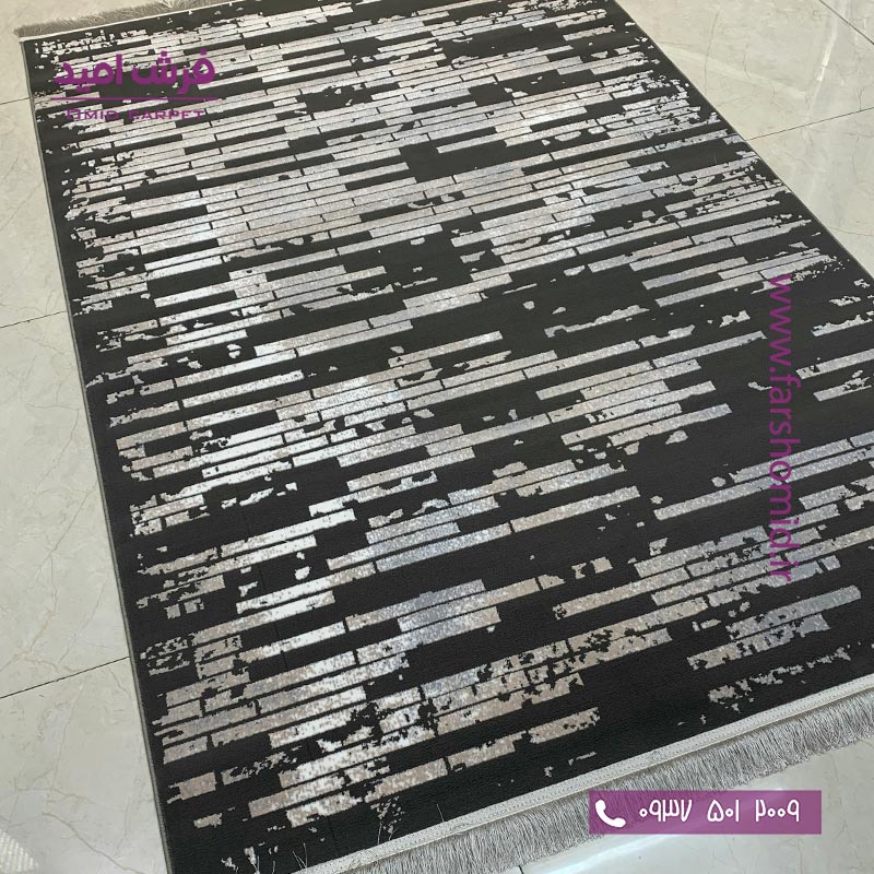 فرش ماشینی مدرن و پتینه کد 41027n نقره ای فرش سیزان