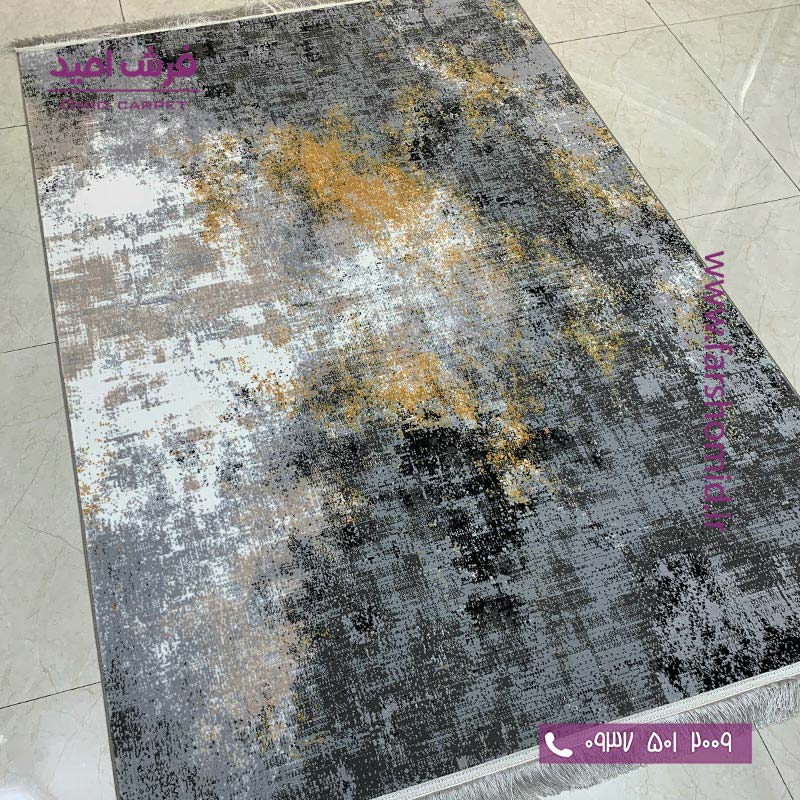 فرش ماشینی مدرن و پتینه کد 41945n نقره ای فرش سیزان