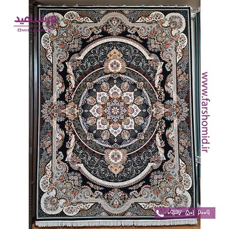 فرش ماشینی 700 شانه 10 رنگ اصل مانا مشکی قالی کشمیر