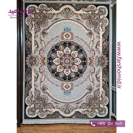 فرش ماشینی 700 شانه 10 رنگ اصل مانا طوسی قالی کشمیر