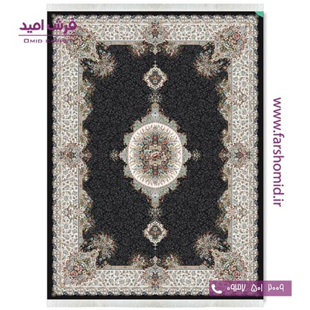 فرش ماشینی 700 شانه 10 رنگ اصل می گل مشکی قالی کشمیر