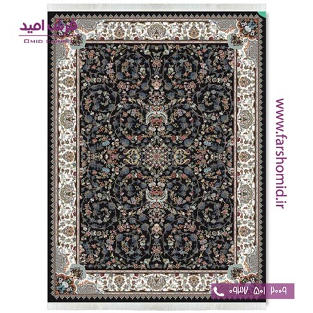 فرش ماشینی 700 شانه 10 رنگ اصل پرنسس افشان مشکی قالی کشمیر