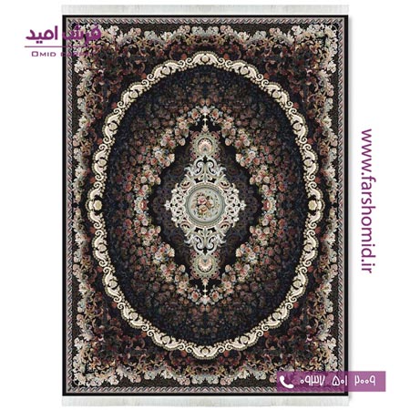 فرش ماشینی 700 شانه 10 رنگ اصل روما مشکی قالی کشمیر