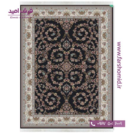 فرش ماشینی 700 شانه 10 رنگ اصل رز افشان مشکی قالی کشمیر