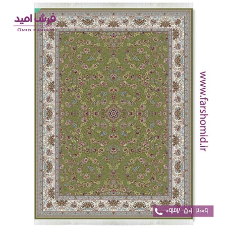 فرش ماشینی 700 شانه 10 رنگ اصل رز افشان سبز قالی کشمیر
