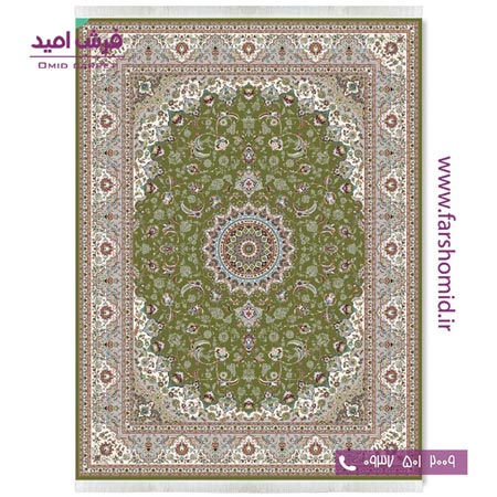 فرش ماشینی 700 شانه 10 رنگ اصل شمس سبز قالی کشمیر