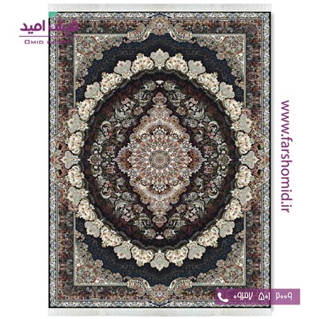 فرش ماشینی 700 شانه 10 رنگ اصل تاج مشکی قالی کشمیر