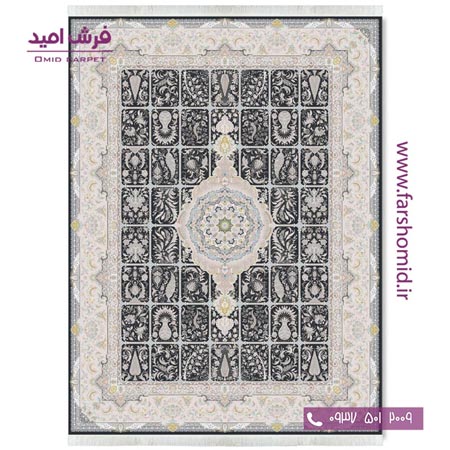 فرش ماشینی 1200 شانه گلبرجسته بهار زغالی قالی کشمیر