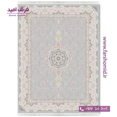 فرش ماشینی 1200 شانه گلبرجسته بهار طوسی قالی کشمیر