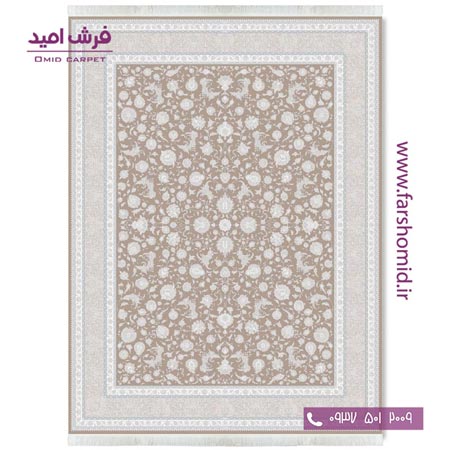 فرش ماشینی 1200 شانه گلبرجسته افشان امپراتور نسکافه ای قالی کشمیر