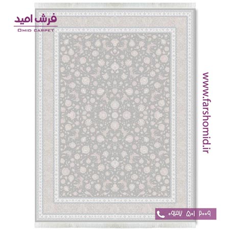 فرش ماشینی 1200 شانه گلبرجسته افشان امپراتور طوسی قالی کشمیر