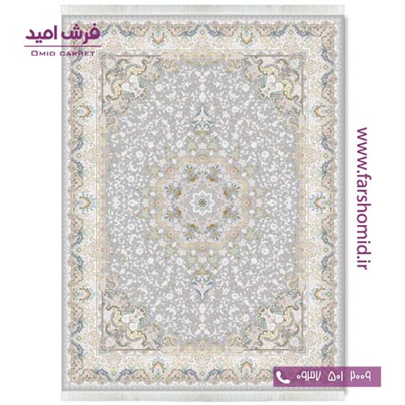 فرش ماشینی 1200 شانه گلبرجسته هنگامه طوسی قالی کشمیر
