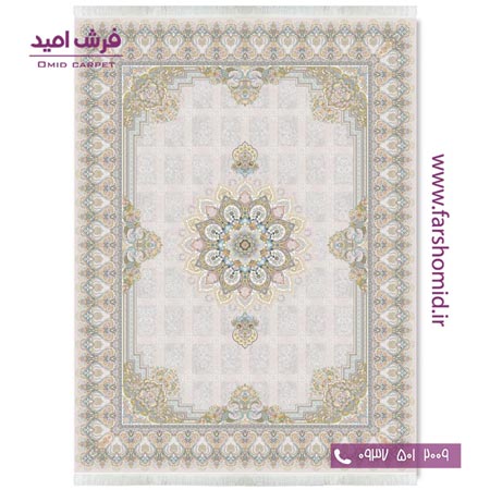 فرش ماشینی 1200 شانه گلبرجسته خاتون کرم قالی کشمیر