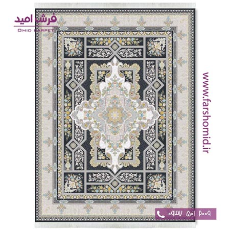 فرش ماشینی 1200 شانه گلبرجسته خزان مشکی قالی کشمیر