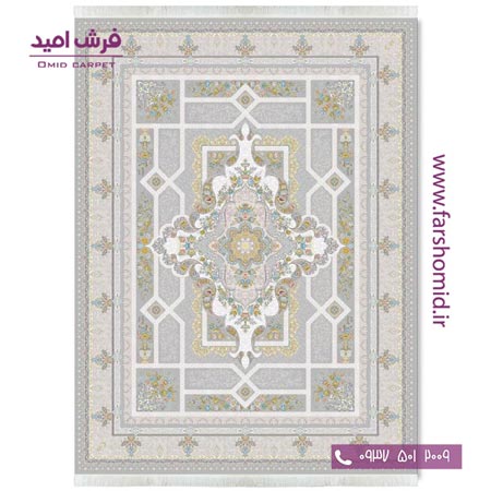 فرش ماشینی 1200 شانه گلبرجسته خزان طوسی قالی کشمیر