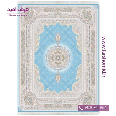 فرش ماشینی 1200 شانه گلبرجسته میلانو آبی قالی کشمیر