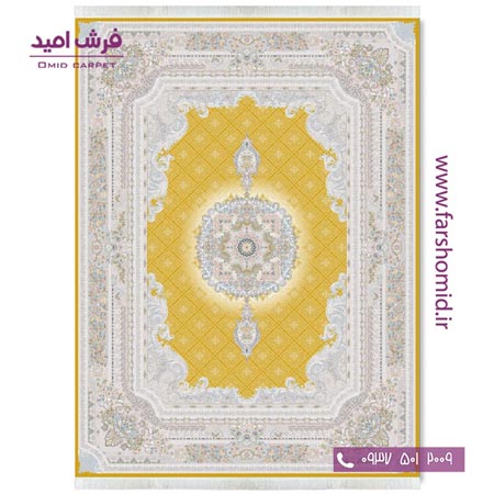 فرش ماشینی 1200 شانه گلبرجسته میلانو زرد قالی کشمیر