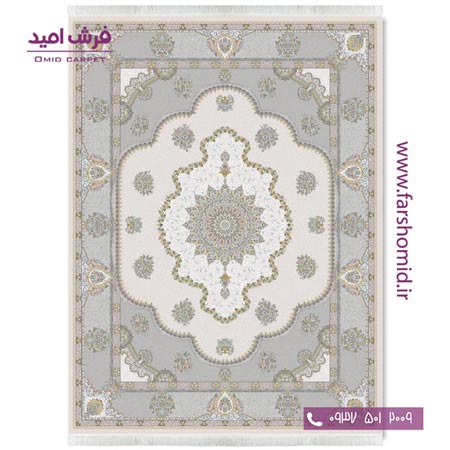 فرش ماشینی 1200 شانه گلبرجسته پارسینه بژ قالی کشمیر