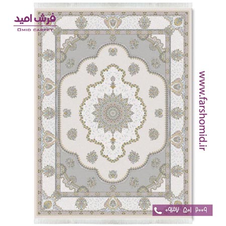 فرش ماشینی 1200 شانه گلبرجسته پارسینه بژ - کرم قالی کشمیر