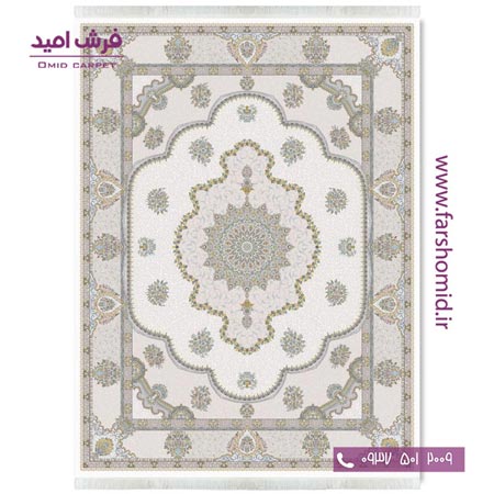 فرش ماشینی 1200 شانه گلبرجسته پارسینه کرم قالی کشمیر