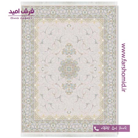 فرش ماشینی 1200 شانه گلبرجسته افشان رستاک بژ قالی کشمیر