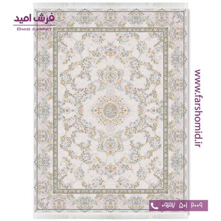 فرش ماشینی 1200 شانه گلبرجسته افشان ریحانه بژ قالی کشمیر