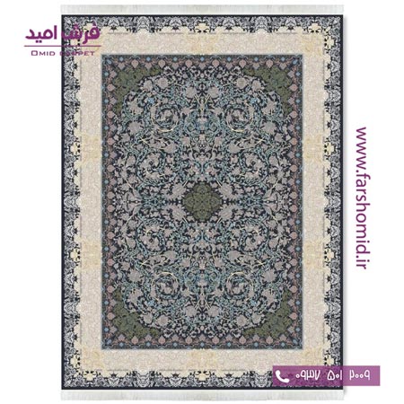 فرش ماشینی 1200 شانه گلبرجسته افشان رومانو زغالی قالی کشمیر