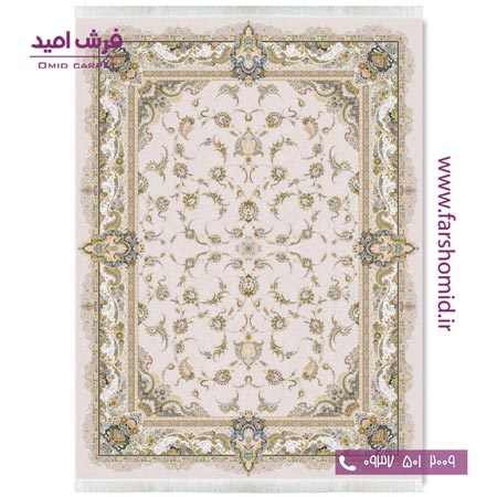 فرش ماشینی 1200 شانه گلبرجسته افشان سحر بژ قالی کشمیر