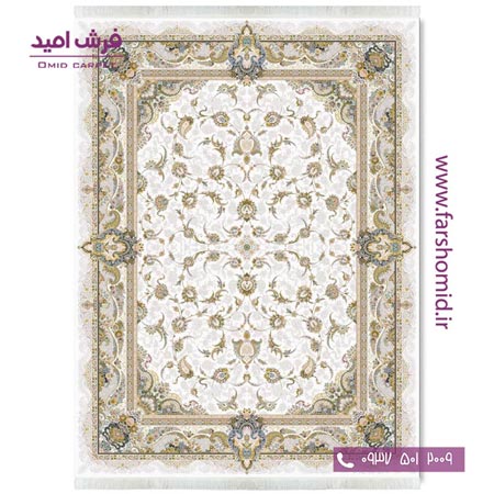 فرش ماشینی 1200 شانه گلبرجسته افشان سحر کرم قالی کشمیر