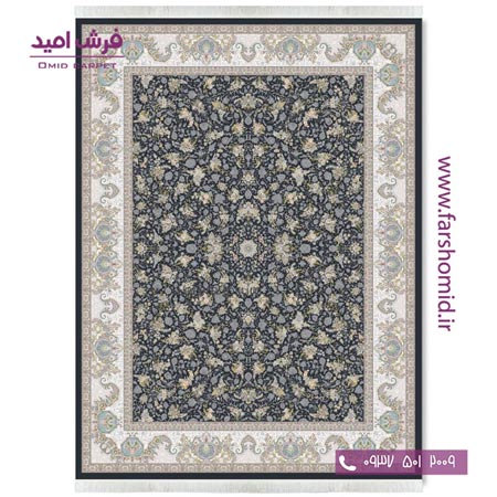 فرش ماشینی 1200 شانه گلبرجسته افشان صنم زغالی قالی کشمیر