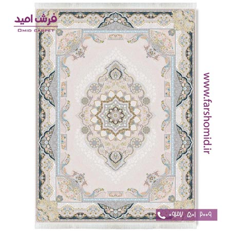 فرش ماشینی 1200 شانه گلبرجسته تاج محل بژ قالی کشمیر