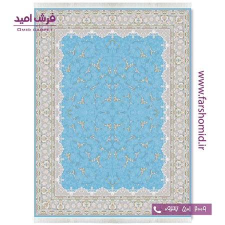 فرش ماشینی 1200 شانه گلبرجسته افشان تک آبی قالی کشمیر