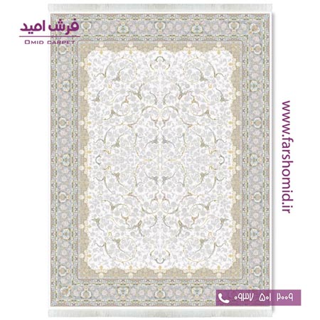 فرش ماشینی 1200 شانه گلبرجسته افشان تک کرم قالی کشمیر