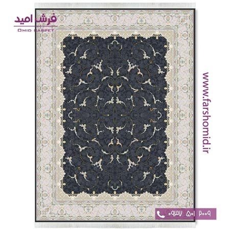 فرش ماشینی 1200 شانه گلبرجسته افشان تک زغالی قالی کشمیر