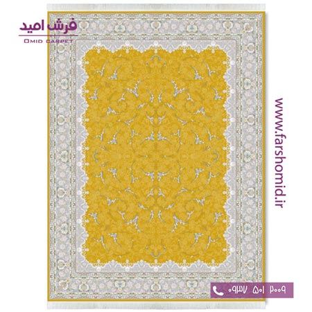 فرش ماشینی 1200 شانه گلبرجسته افشان تک زرد قالی کشمیر