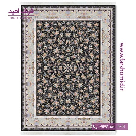 فرش ماشینی 1200 شانه 8 رنگ افشان اهورا مشکی قالی کشمیر