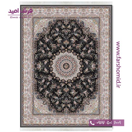 فرش ماشینی 1200 شانه 8 رنگ آنالیا مشکی قالی کشمیر