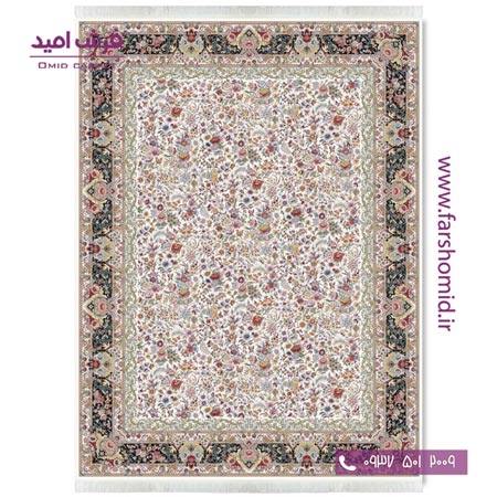 فرش ماشینی 1200 شانه 8 رنگ افشان باغ گل کرم قالی کشمیر