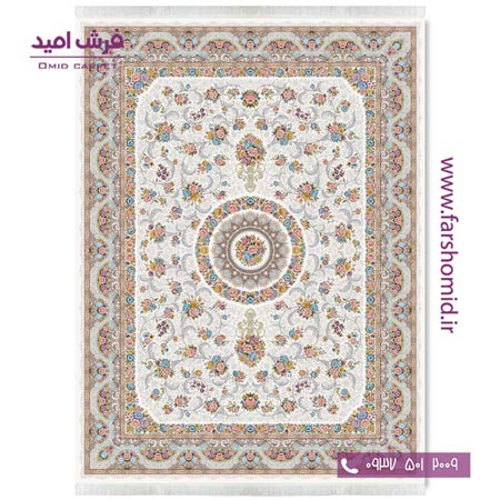 فرش ماشینی 1200 شانه 8 رنگ گل افشان کرم قالی کشمیر