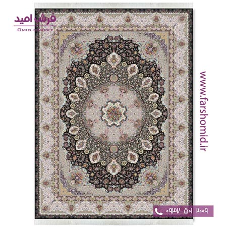 فرش ماشینی 1200 شانه 8 رنگ گل نوش مشکی قالی کشمیر