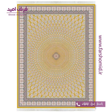 فرش ماشینی 1200 شانه 8 رنگ افشان گنبد زرد قالی کشمیر