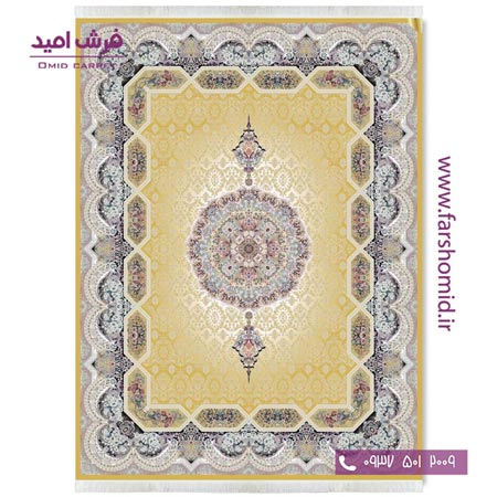فرش ماشینی 1200 شانه 8 رنگ هالیدی زرد قالی کشمیر